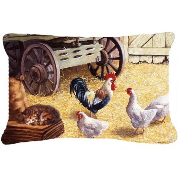 Micasa Rooster and Hens Chickens in the Barn Fabric Decorative Pillow MI11010